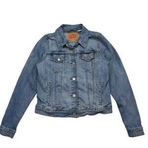 Levi's Denim Jacket Womens L Blue Trucker Classic Medium Wash Button Front Jean